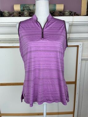 Adidas Golf or Tennis Sleeveless Zip-Trim Purple Striped Top